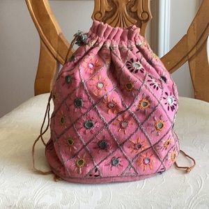 Vintage bag 60’s drawstring pink with sequins